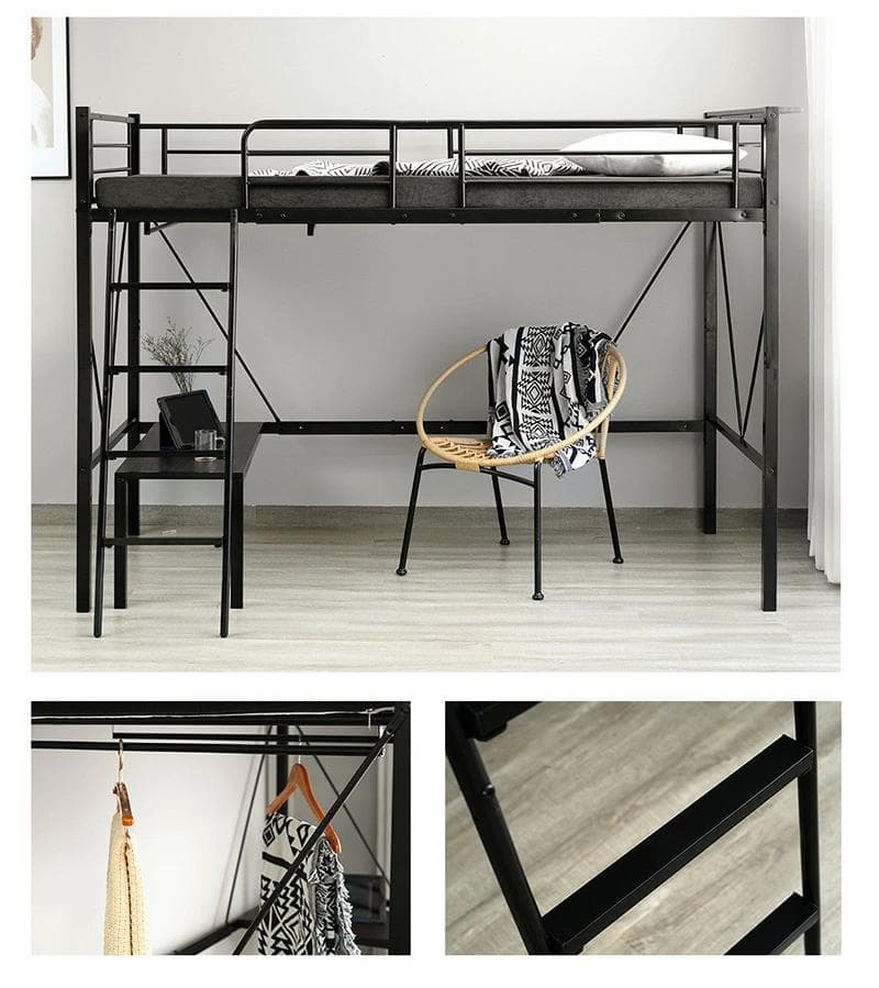 人気再入荷！ロフトベッド（S）コンセント・ローデスク付き耐荷重150kgブラック