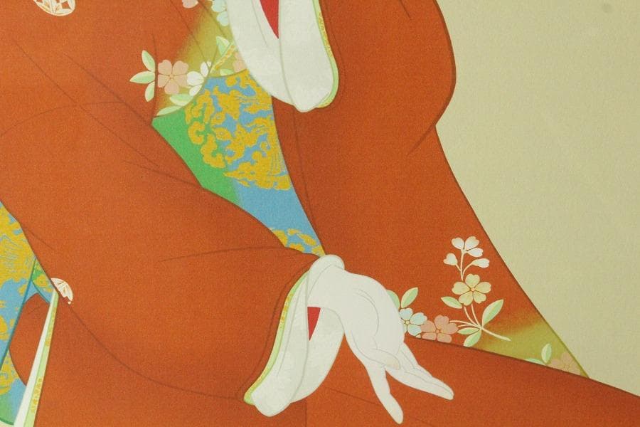 上村松園「鼓の音」シルクスクリーン 271/300 額装(K-YC666)