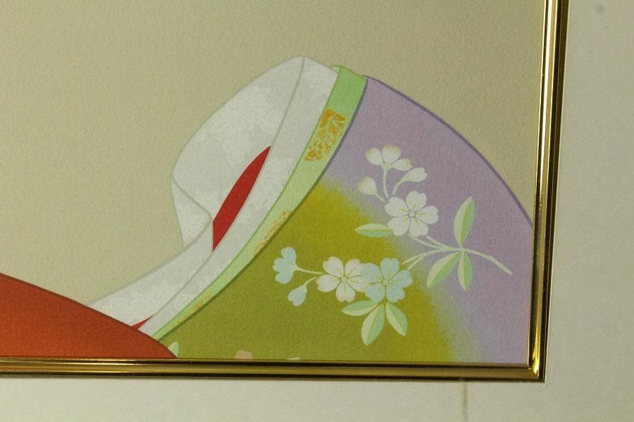 上村松園「鼓の音」シルクスクリーン 271/300 額装(K-YC666)