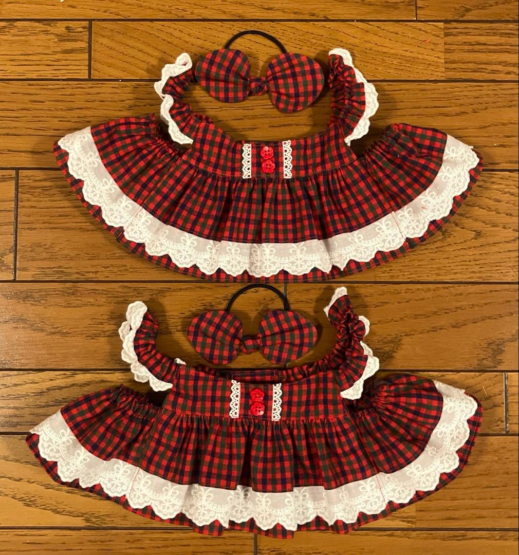 ラボ服⭐︎らぼ服 赤と紺のタータンチェックのワンピース♡リボン飾りつき 2着