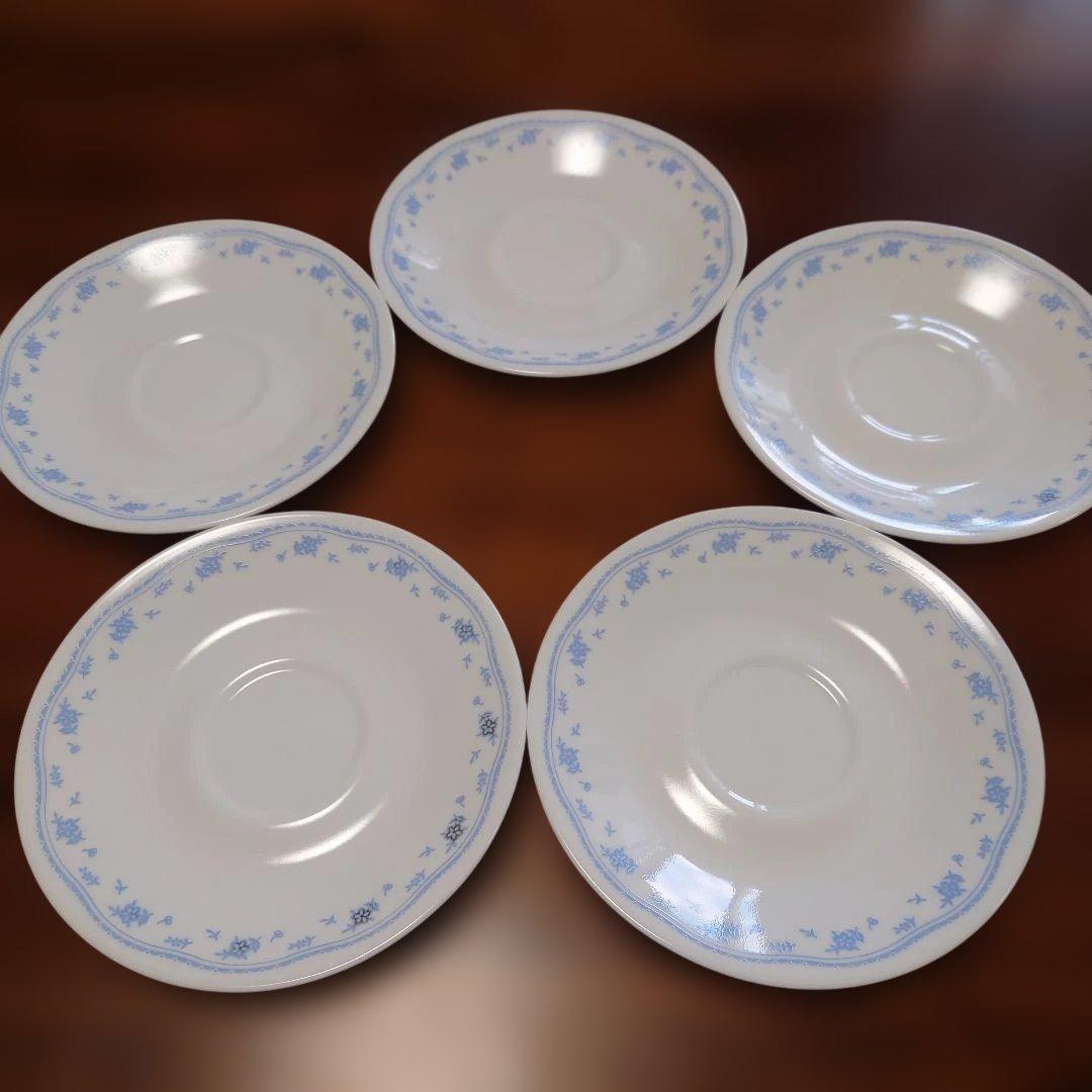 CORTILE 青い花模様 プレート 5枚セット＋ティーカップ5個セット