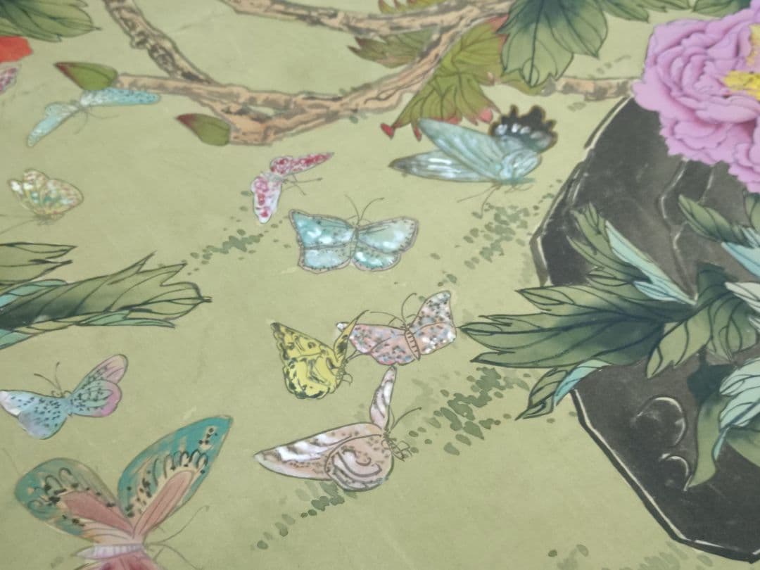 A*e様 蘿堅当 百蝶図 掛軸 中国画 花と蝶