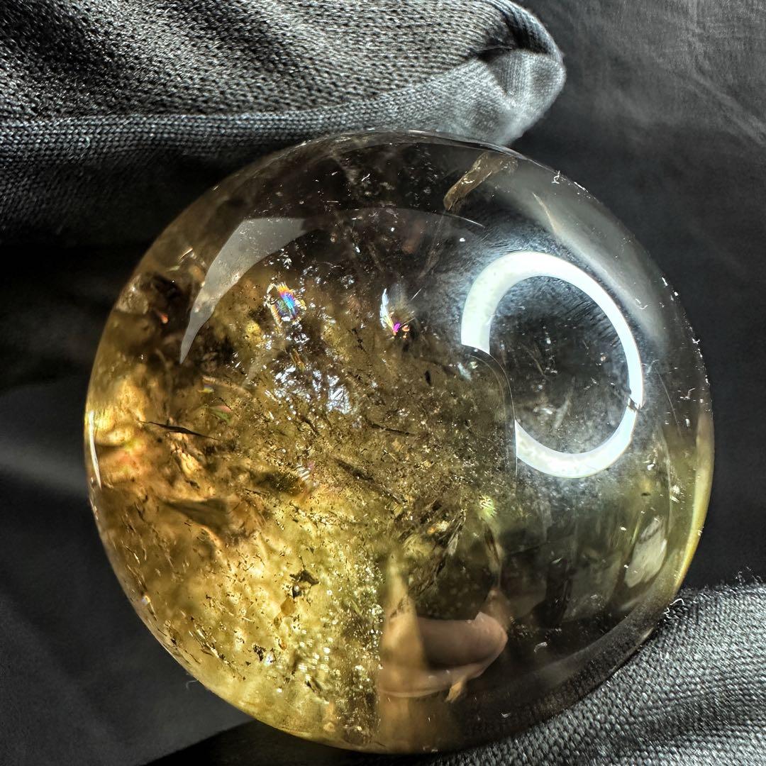 【開運 魔除】絶品❗️レインボー煙水晶スモーキーシトリン丸玉☆ファントムA1172