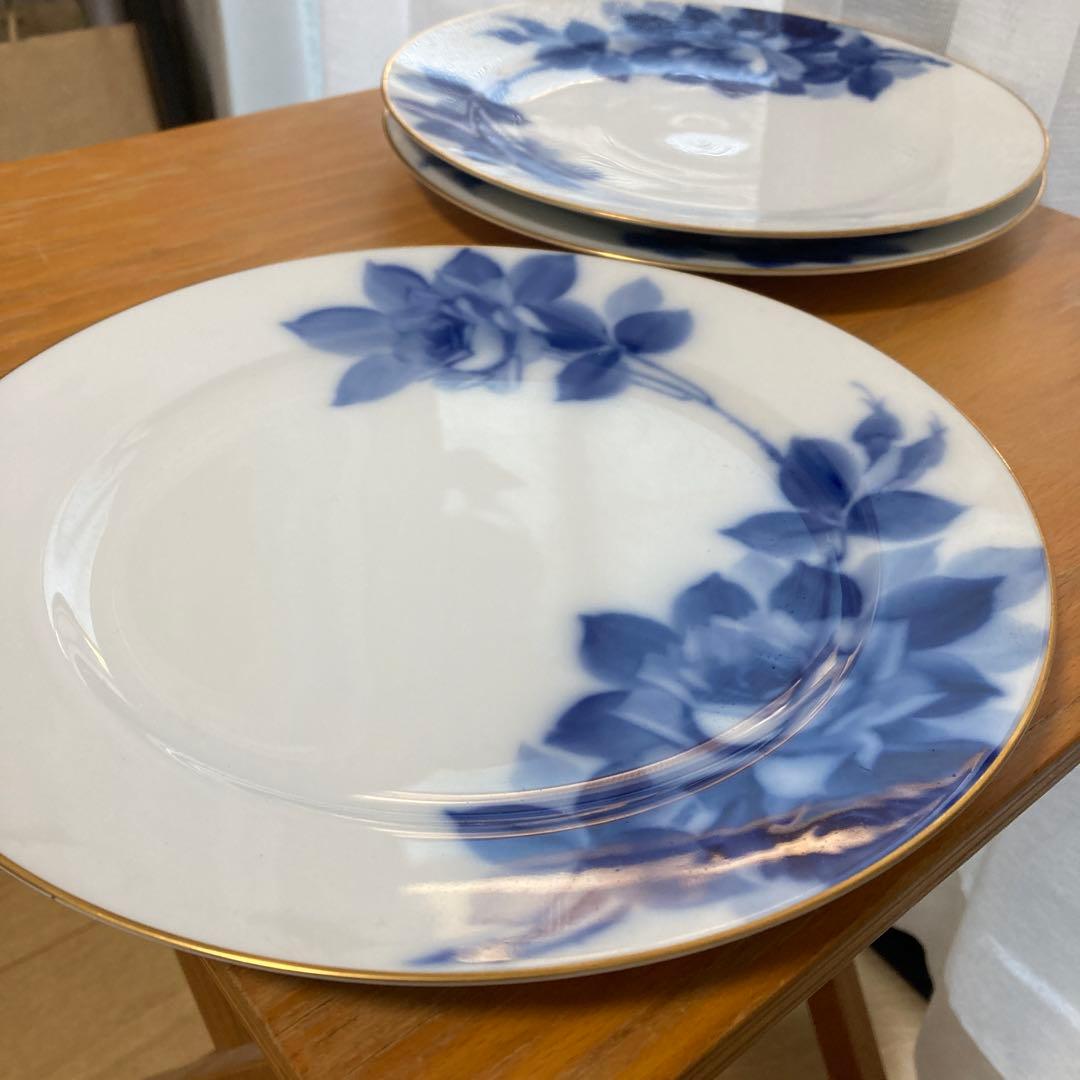 未使用　大倉陶園　大倉陶苑　ブルーローズ　3枚セット　直径約25cm