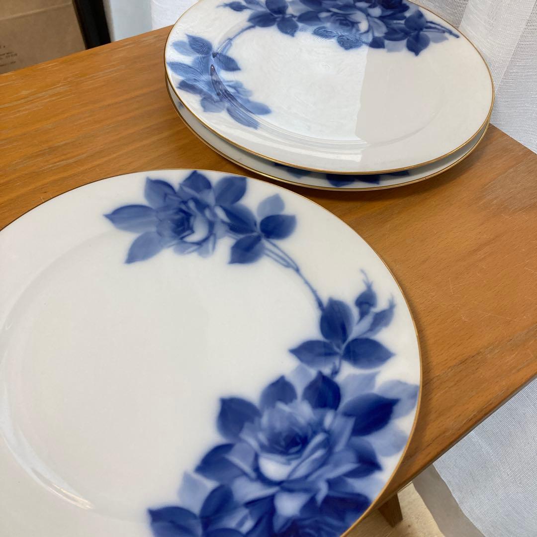 未使用　大倉陶園　大倉陶苑　ブルーローズ　3枚セット　直径約25cm