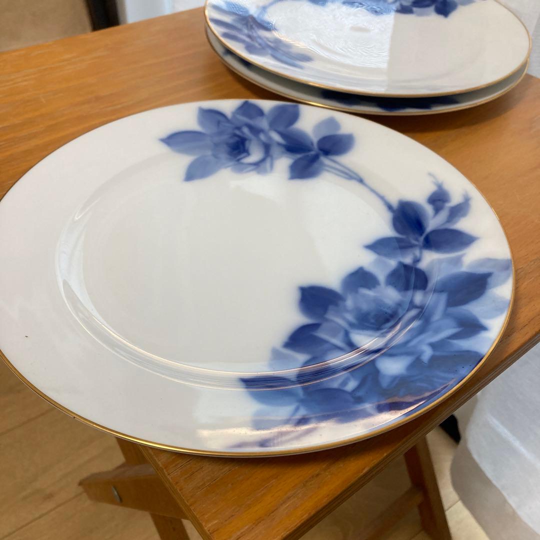 未使用　大倉陶園　大倉陶苑　ブルーローズ　3枚セット　直径約25cm