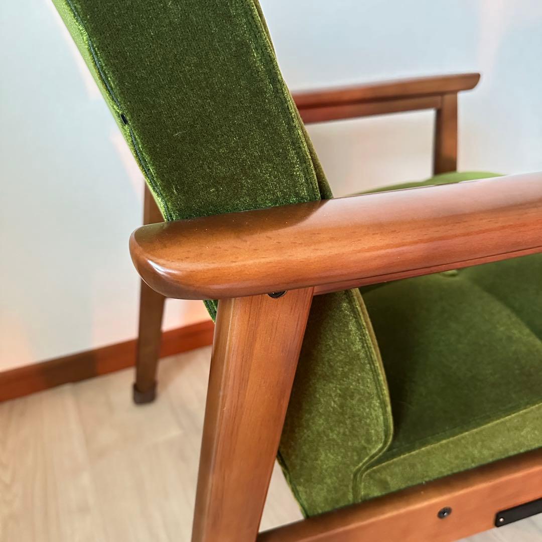 カリモク60 Kチェア　1シーター　モケットグリーン【たのメル便】脚キャップ付き