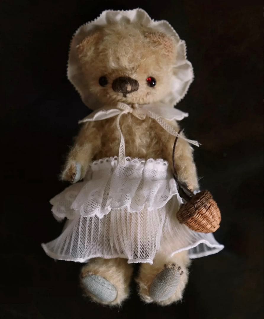 ボンネットのテディベアさん アーティストベア ぬいぐるみ海外作家様 ハンドメイド