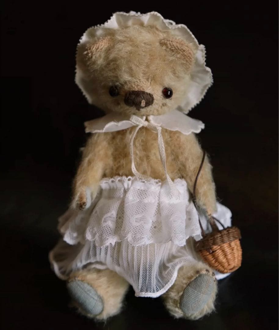 ボンネットのテディベアさん アーティストベア ぬいぐるみ海外作家様 ハンドメイド