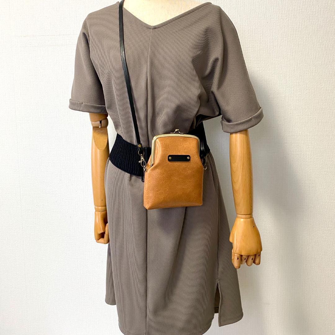 本革風 合皮 がま口 バッグ 3点セット ハンドメイド