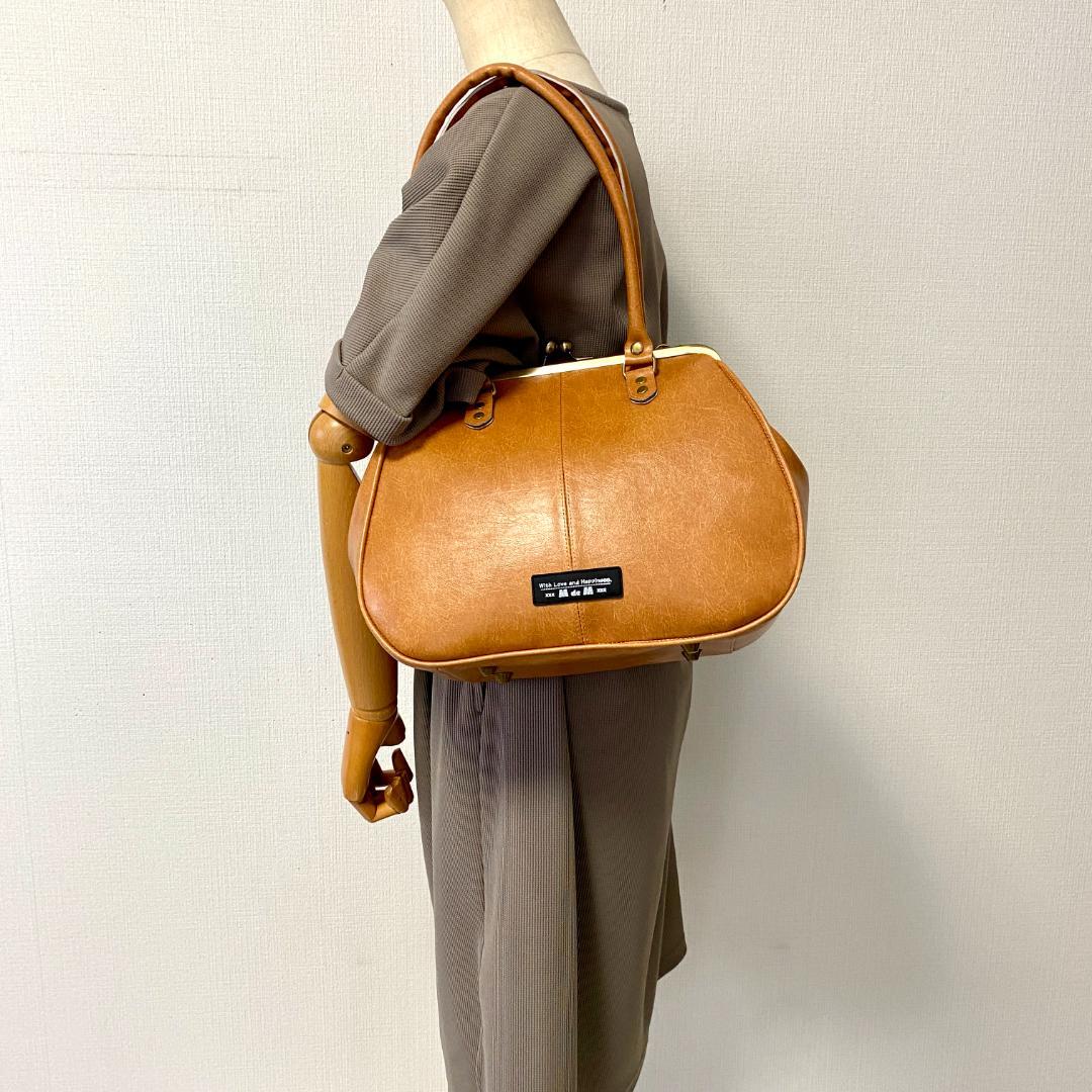本革風 合皮 がま口 バッグ 3点セット ハンドメイド