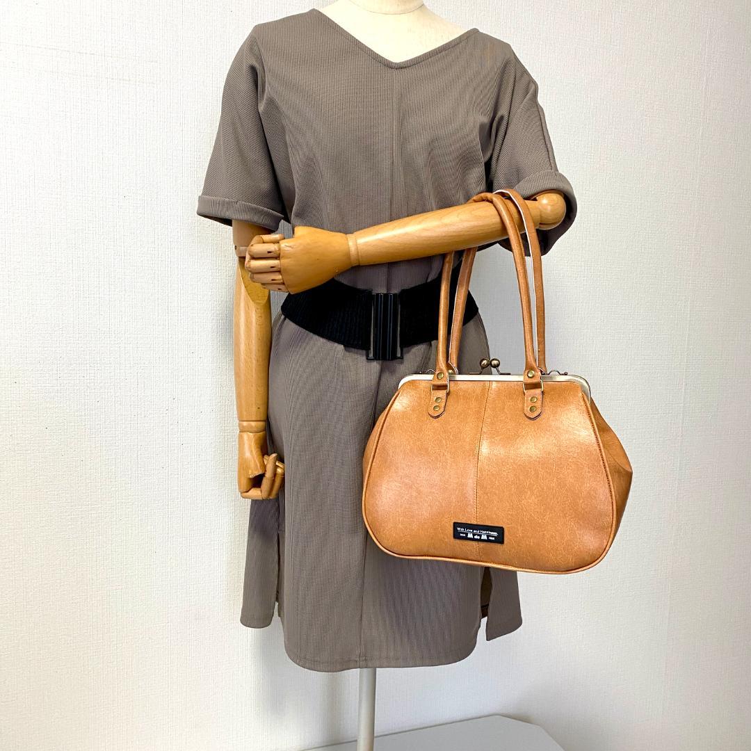 本革風 合皮 がま口 バッグ 3点セット ハンドメイド