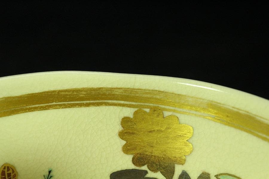 茶道具 清水焼 色絵春草茶碗 共箱 美品(K-A667)