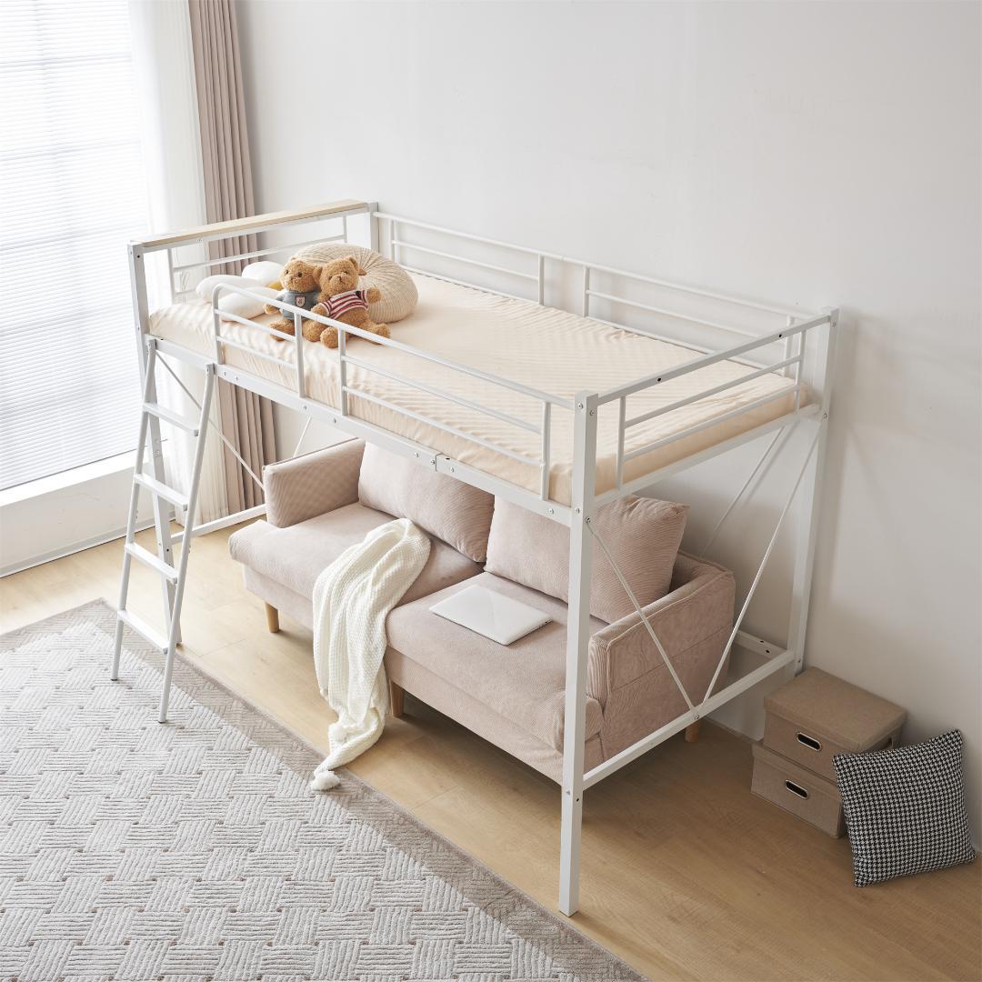 ロフトベッド シングル コンセント付き子供部屋 スチール 耐震　WHITE