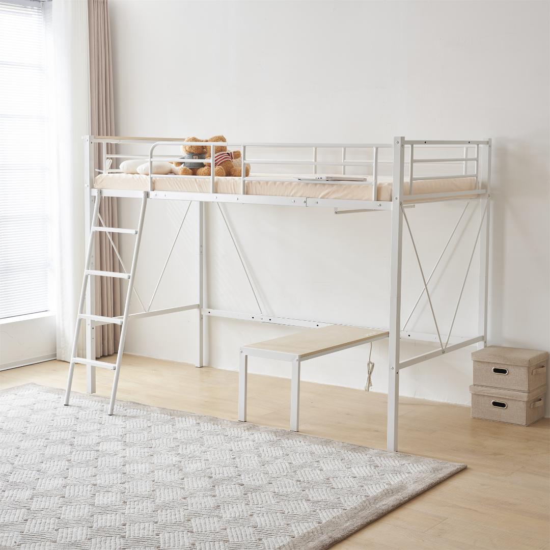 ロフトベッド シングル コンセント付き子供部屋 スチール 耐震　WHITE