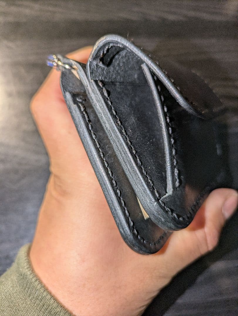 イタリアンレザー マネークリップ式 コンパクトウォレット 総手縫い 革財布 6