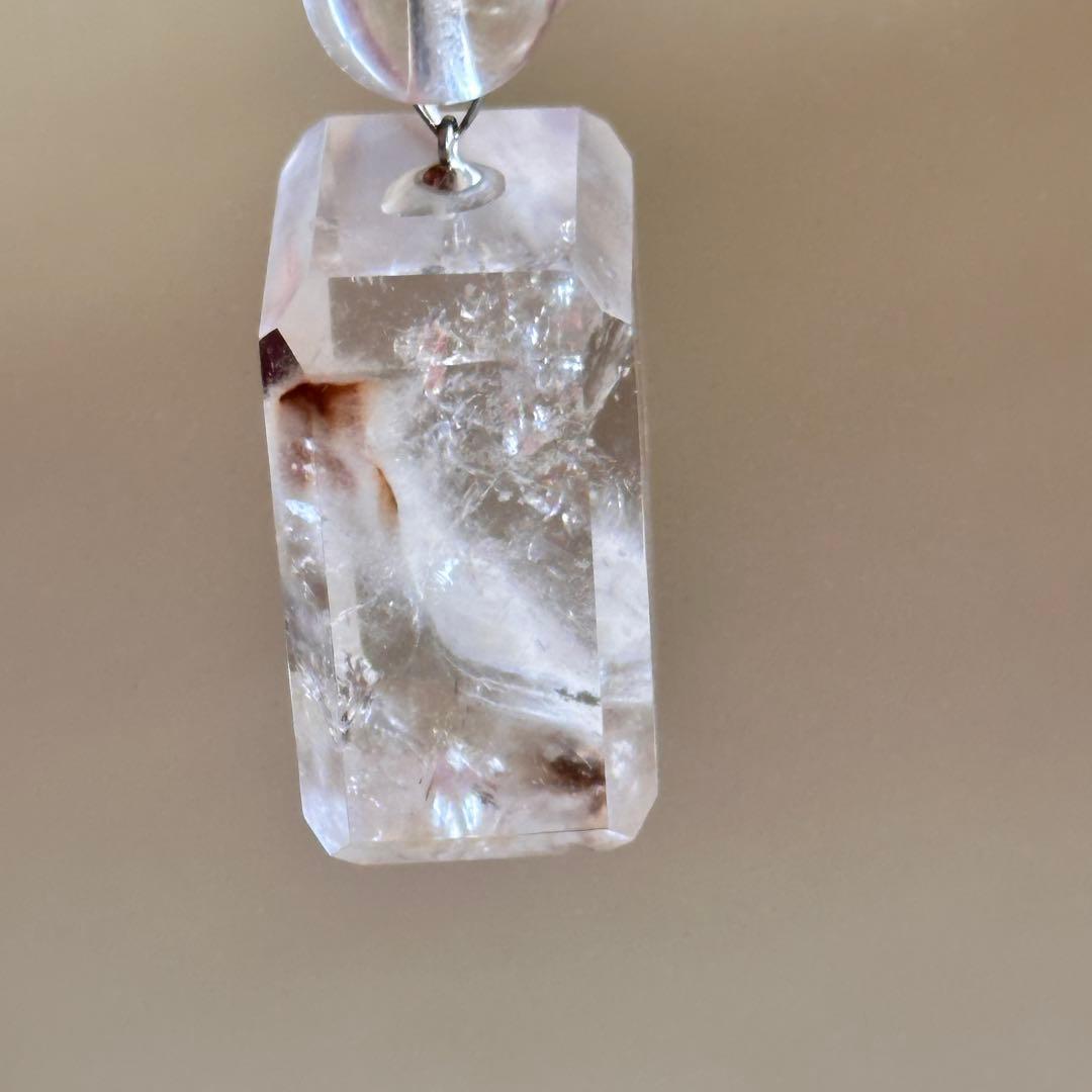 天然石 グリーンクォーツ ネックレス（フェザーインクォーツペンダント付き）