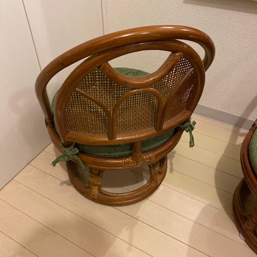 ラタン製 丸型回転座椅子 2脚セット
