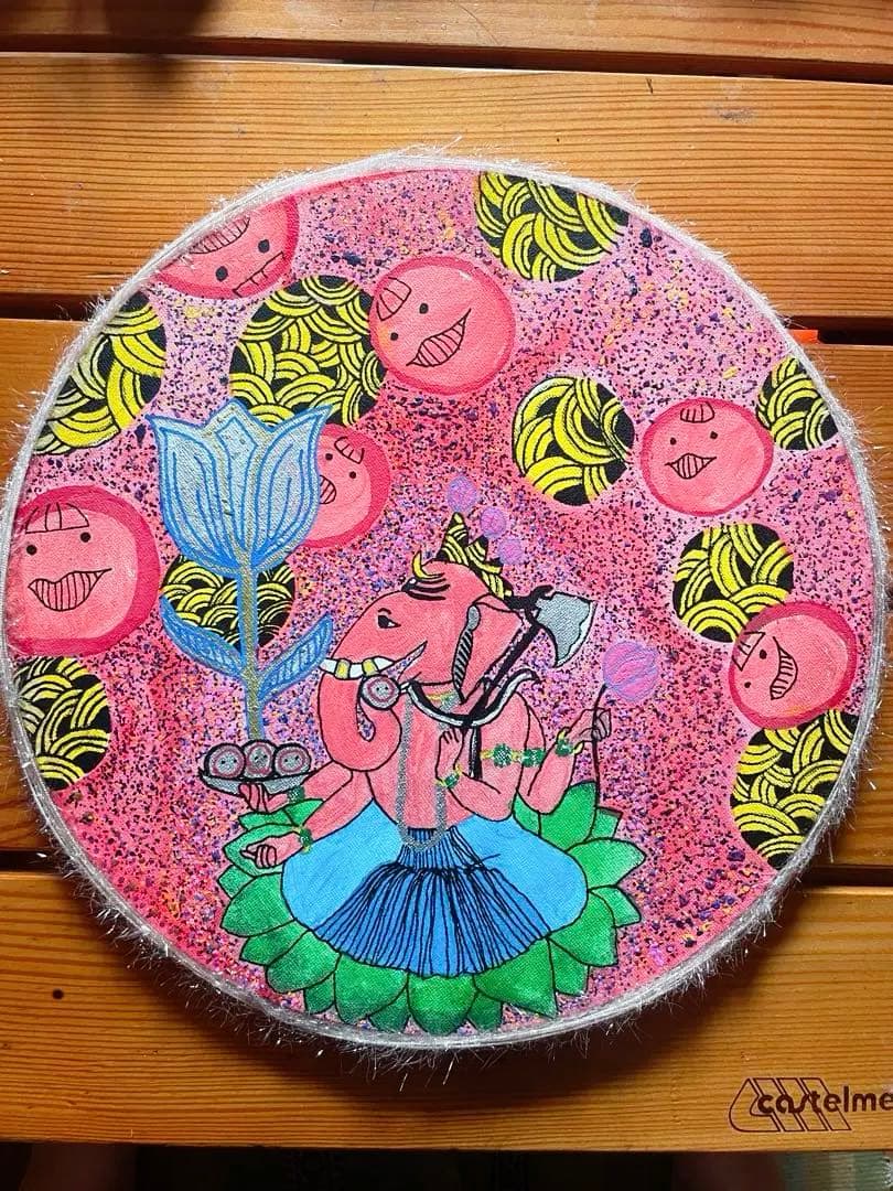 ガネーシャ　30×30円形キャンバス