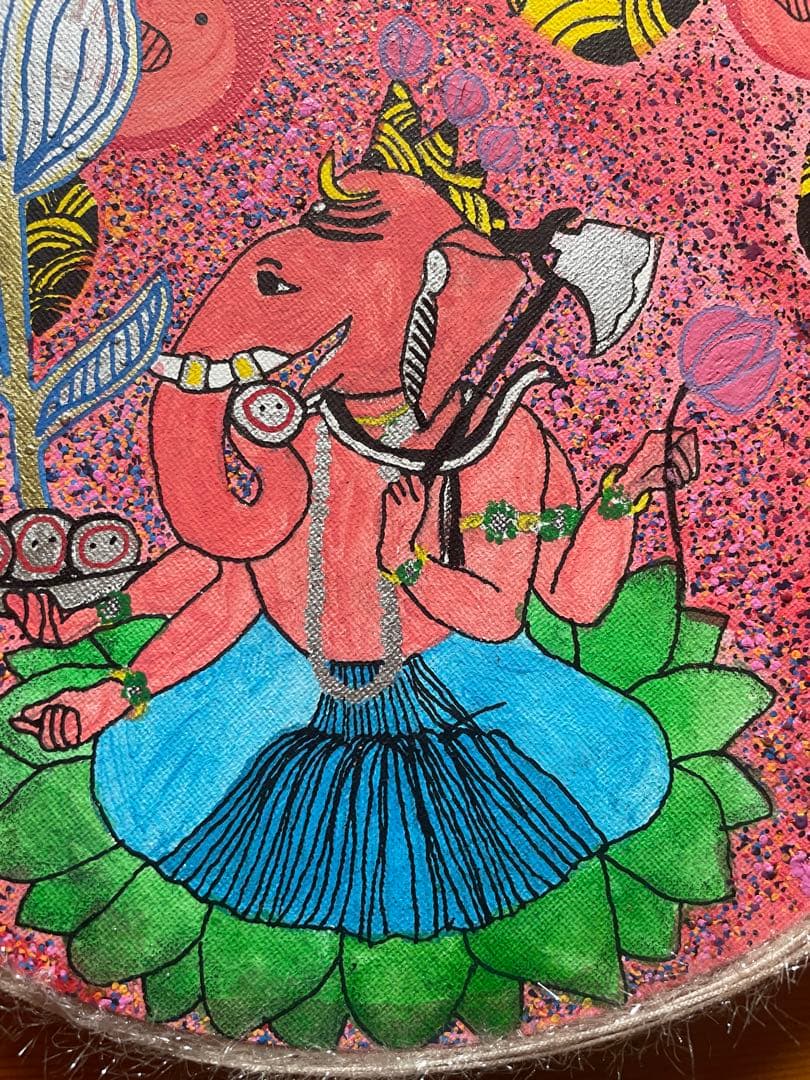 ガネーシャ　30×30円形キャンバス