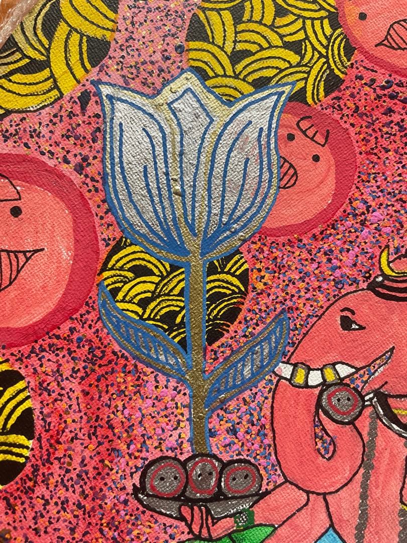 ガネーシャ　30×30円形キャンバス