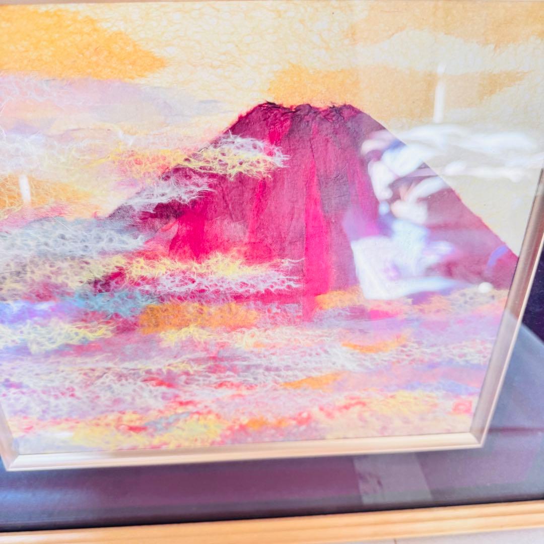 【極美品】縁起物 赤富士 ちぎり絵 額装 運気上昇 金運 富士山 アート　L