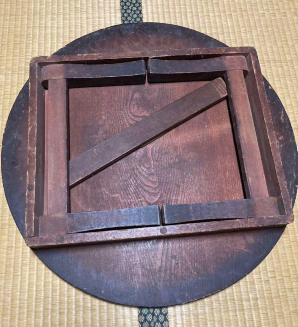土蔵から発掘 希少　ちゃぶ台　座卓　折りたたみ　丸机 木目　昭和レトロ