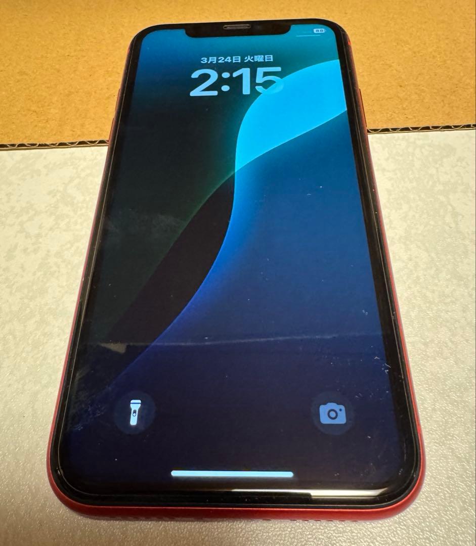 ②iPhone11 レッド128GB BT76% シムフリー　ケース付き