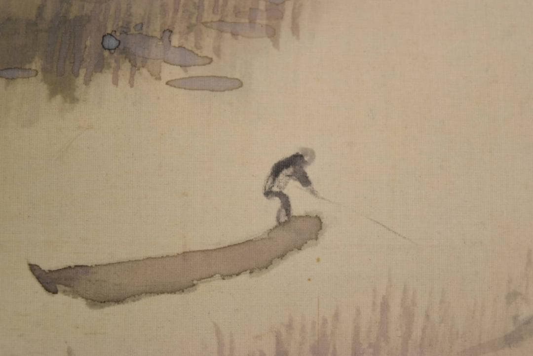 【真作】堀内広堂/春江の村図/山水図/掛軸☆宝船☆AB-445