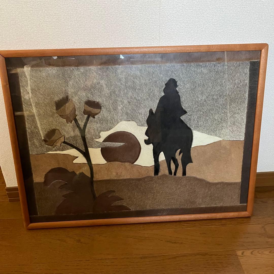 ハラコレザー 馬 パッチワーク 「ヴィンテージ レザーアート 壁掛け」絵画