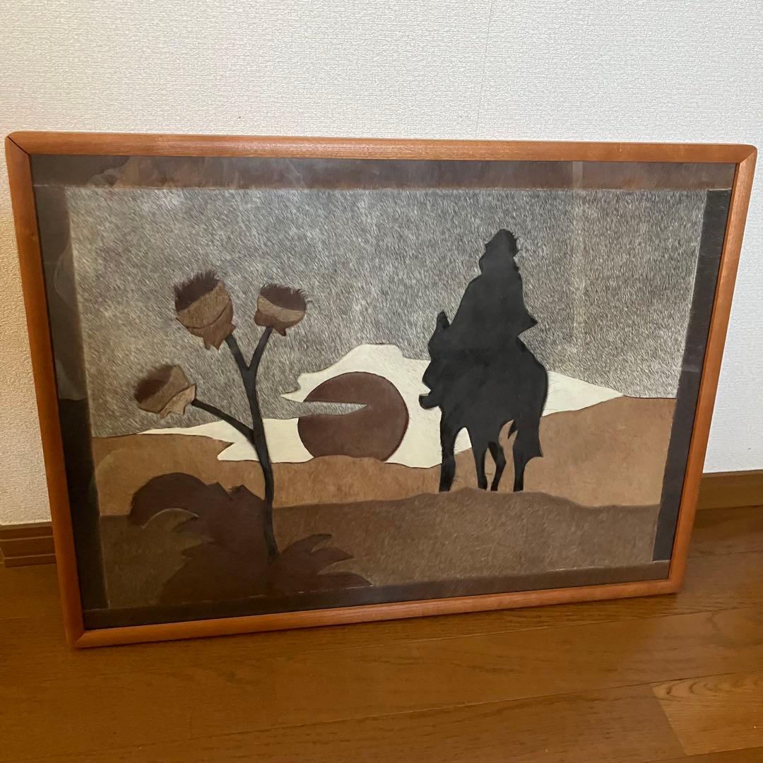 ハラコレザー 馬 パッチワーク 「ヴィンテージ レザーアート 壁掛け」絵画