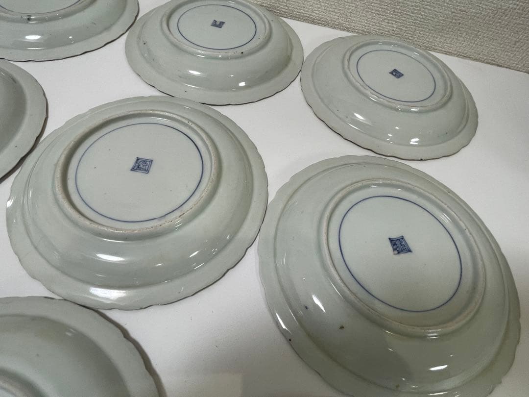 【現状品】古伊万里 金彩 色絵 染付 陶器 花柄 中皿 割烹 懐石 9枚 ①