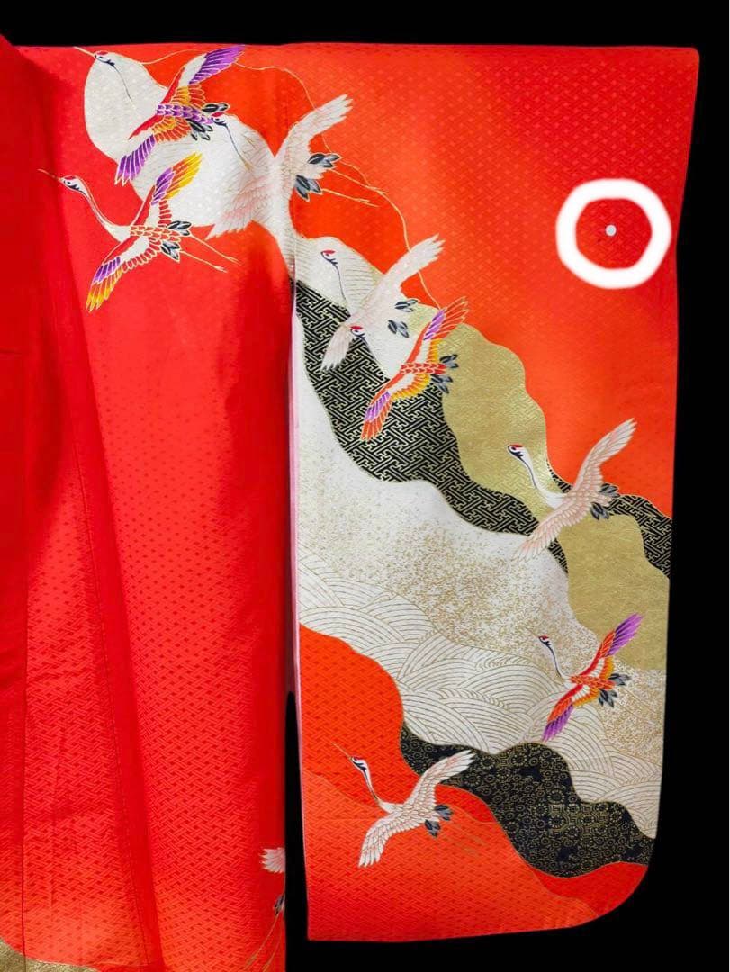 □七五三　正絹女児振り袖着物　襦袢半衿付　鶴
