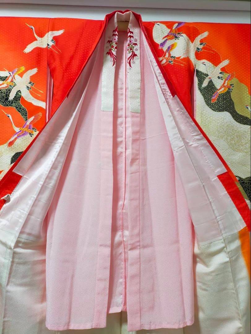 □七五三　正絹女児振り袖着物　襦袢半衿付　鶴