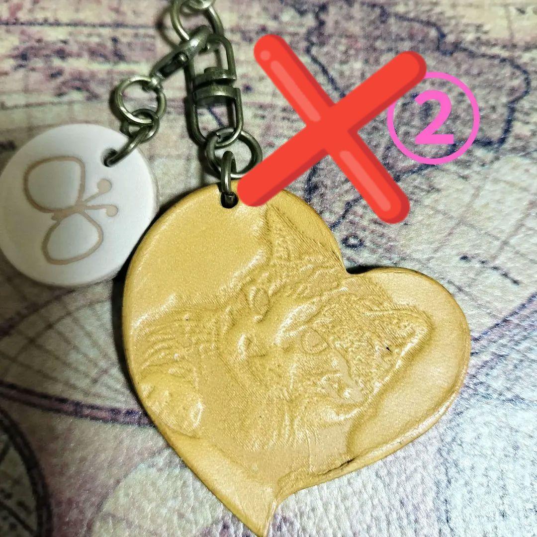 本革レザー猫キーホルダー キーリングハンドメイドレザークラフト2個セット