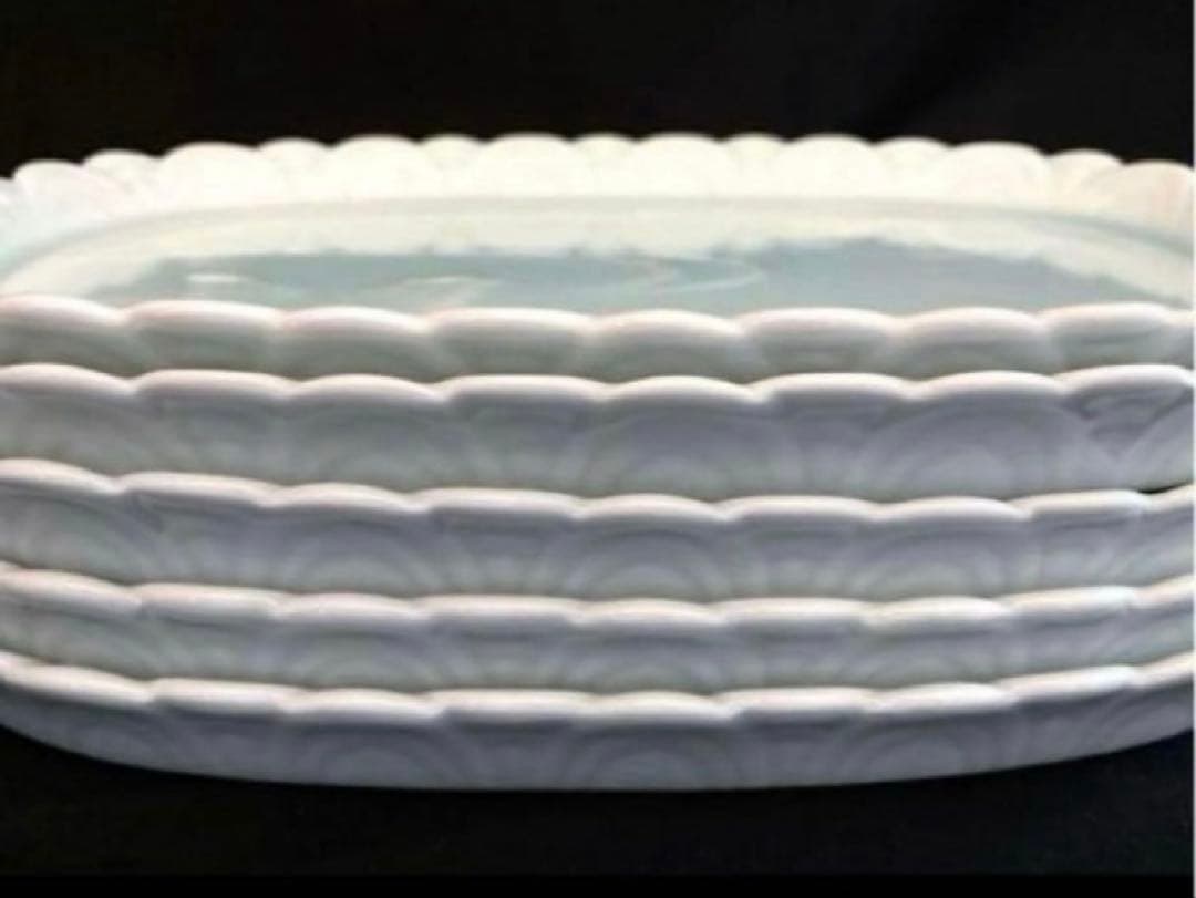【超希少‼️美品】有田焼　藤巻窯　青白磁　青白瓷　楕円型皿5客揃　横幅約22 ㎝