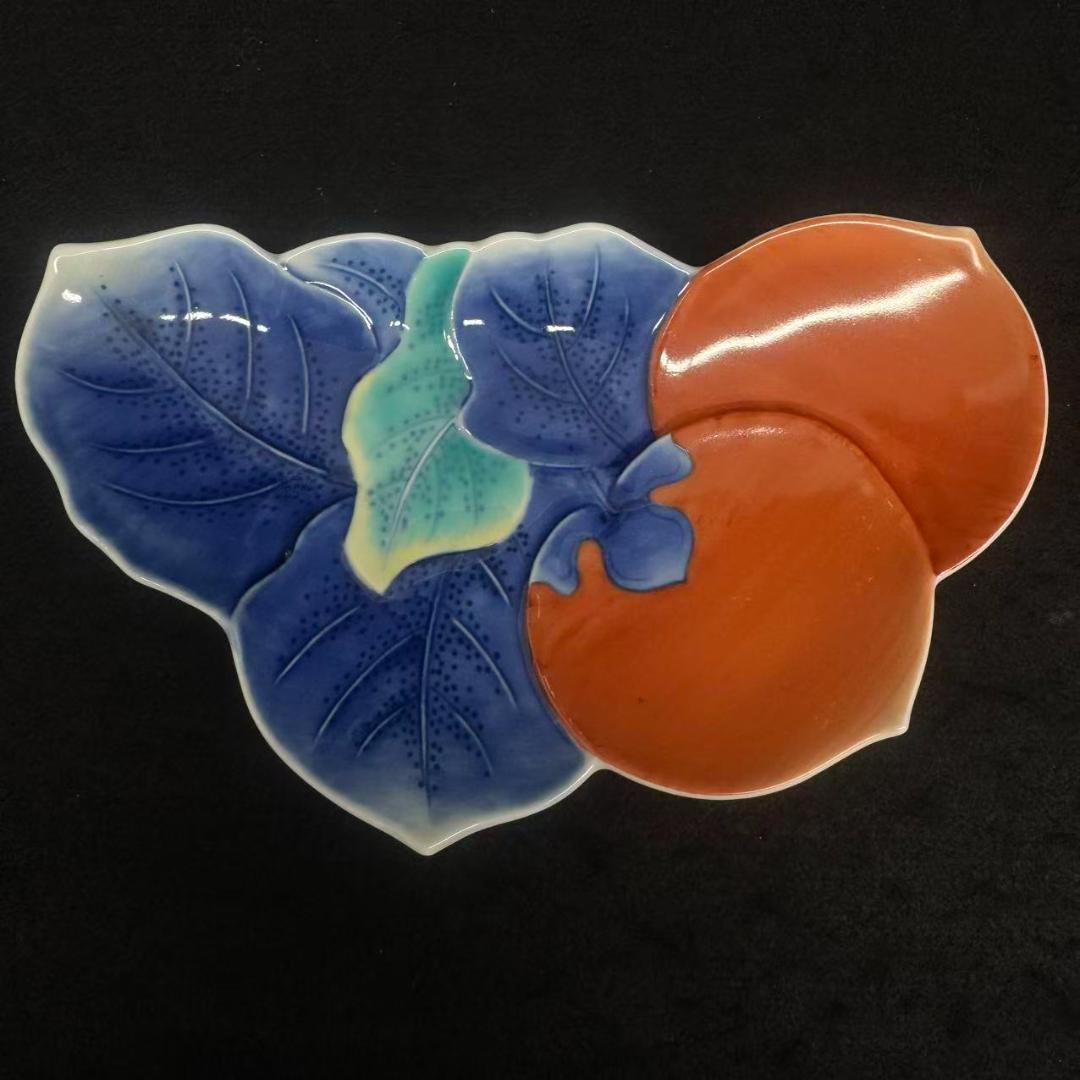 年末値下げ！鍋島 染付 畑萬陶苑 伊万里焼鍋島焼　4枚 瓜型銘蝶型 柿型 桃皿