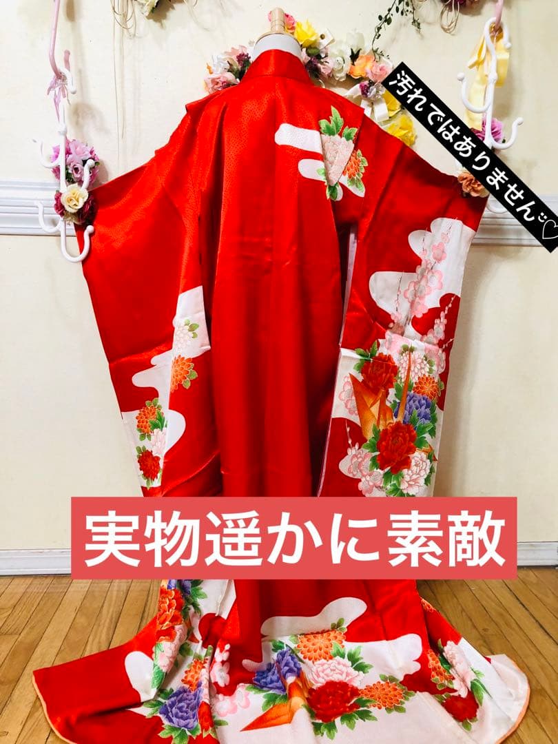 豪華正絹7歳完全フルセット⭐︎人気赤地菊金糸刺繍⭐︎✨梅花金彩煌びやか逸品