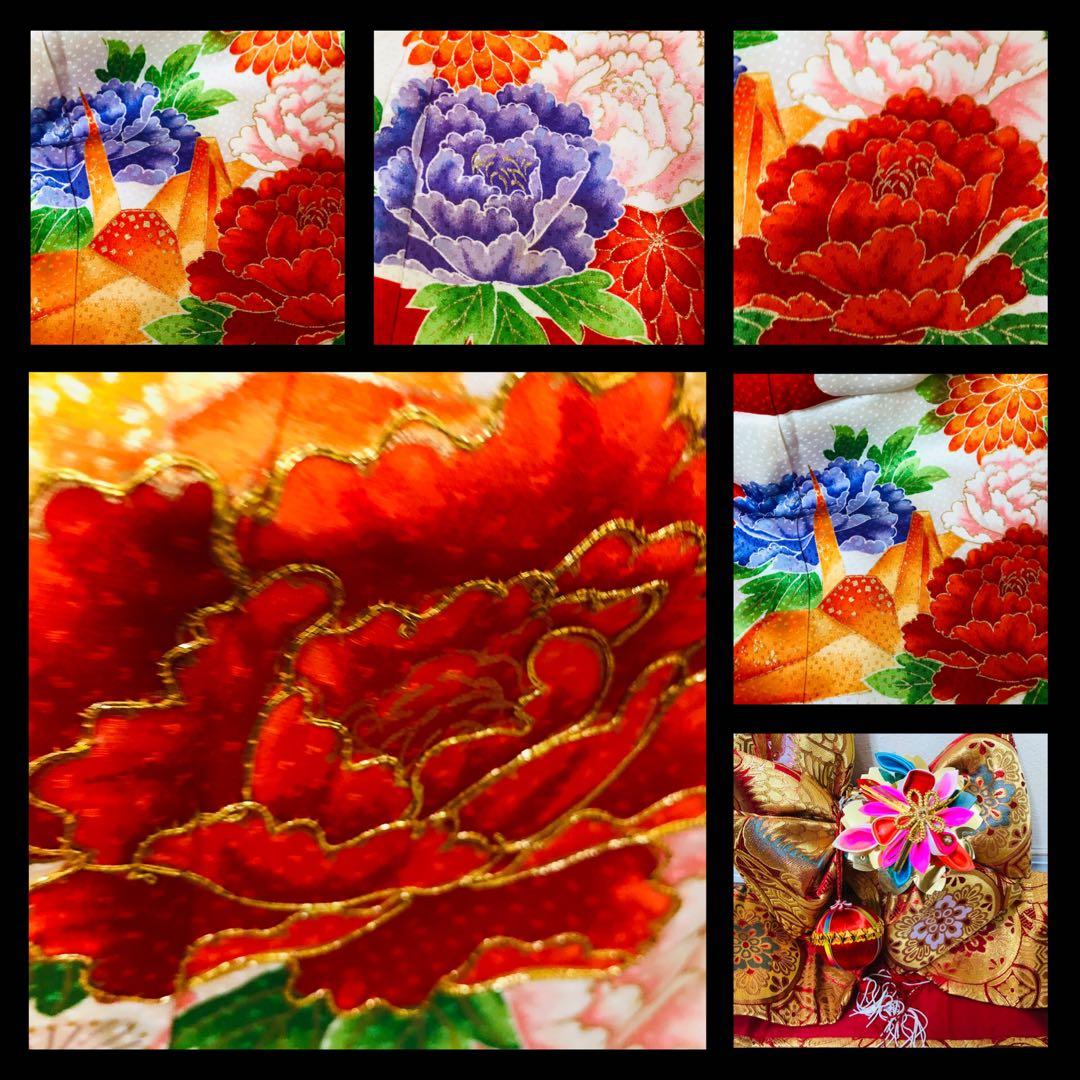 豪華正絹7歳完全フルセット⭐︎人気赤地菊金糸刺繍⭐︎✨梅花金彩煌びやか逸品