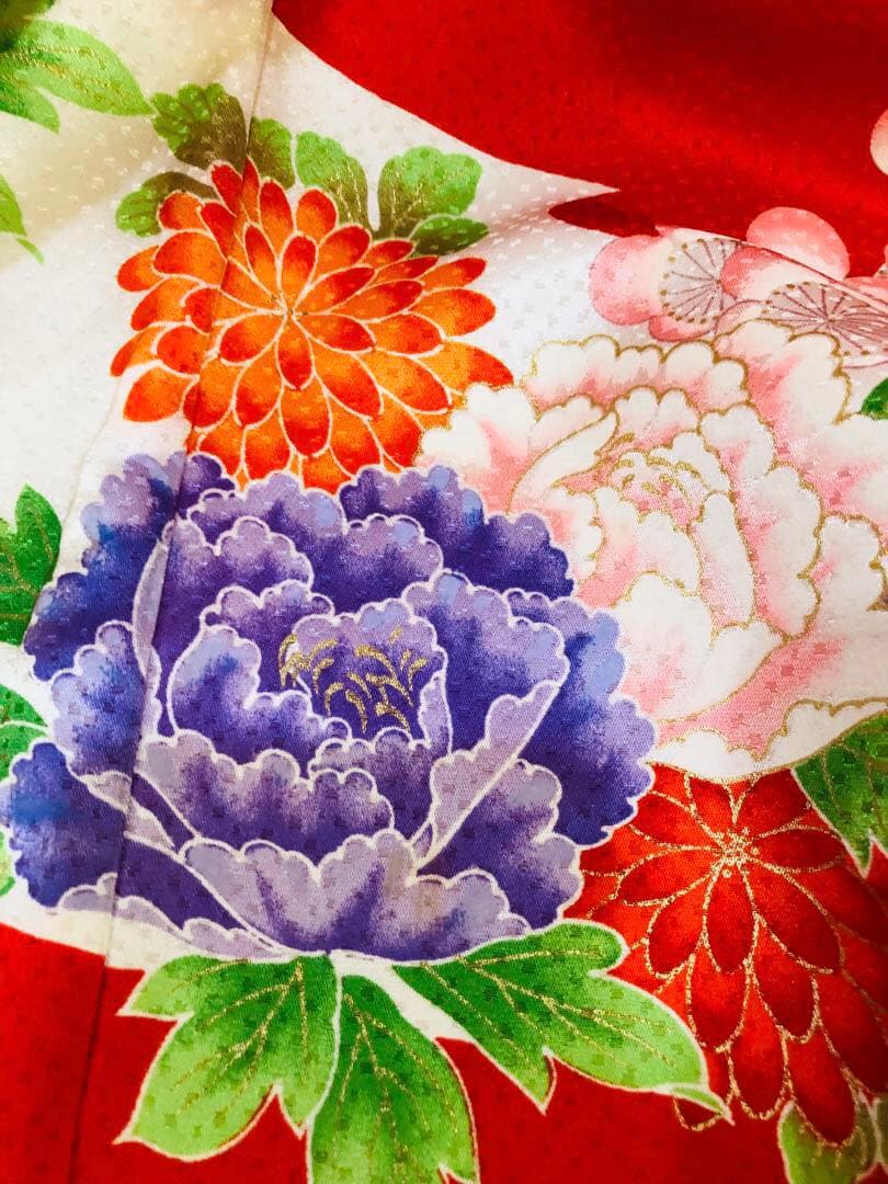 豪華正絹7歳完全フルセット⭐︎人気赤地菊金糸刺繍⭐︎✨梅花金彩煌びやか逸品