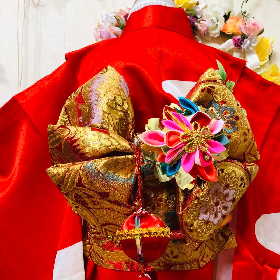 豪華正絹7歳完全フルセット⭐︎人気赤地菊金糸刺繍⭐︎✨梅花金彩煌びやか逸品