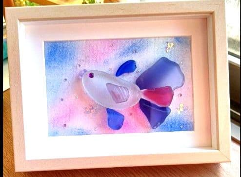 再販不可♡カラフル魚♡シーグラスアート♡レアシーグラス