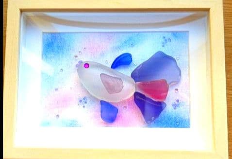 再販不可♡カラフル魚♡シーグラスアート♡レアシーグラス