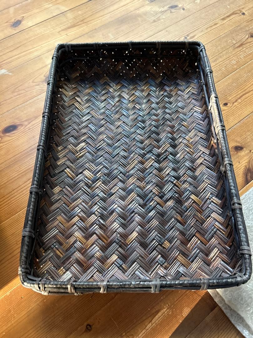 バリ風アイアン×竹編みかご　竹バスケット小物入れ　収納ボックスラック　竹かご