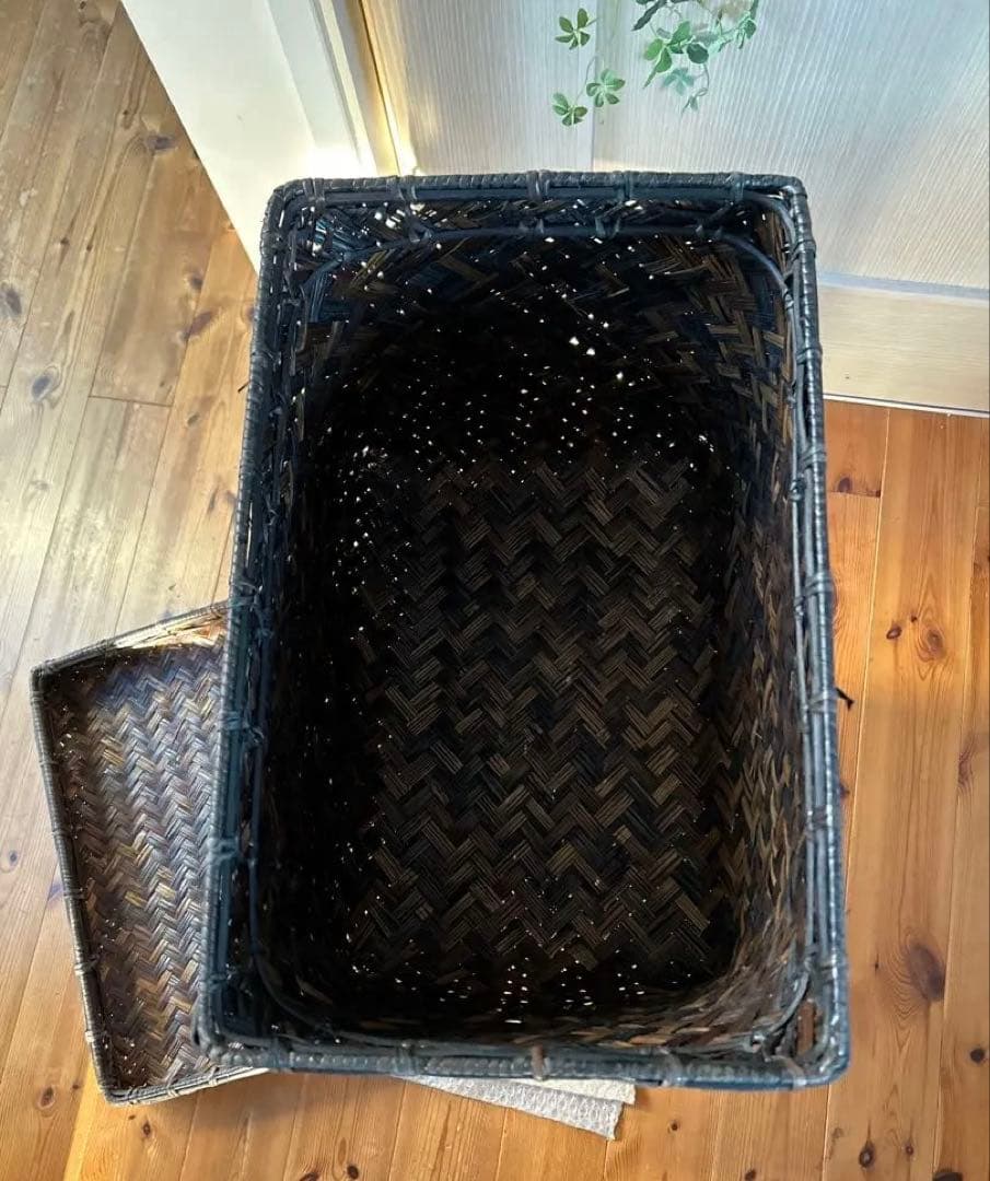 バリ風アイアン×竹編みかご　竹バスケット小物入れ　収納ボックスラック　竹かご