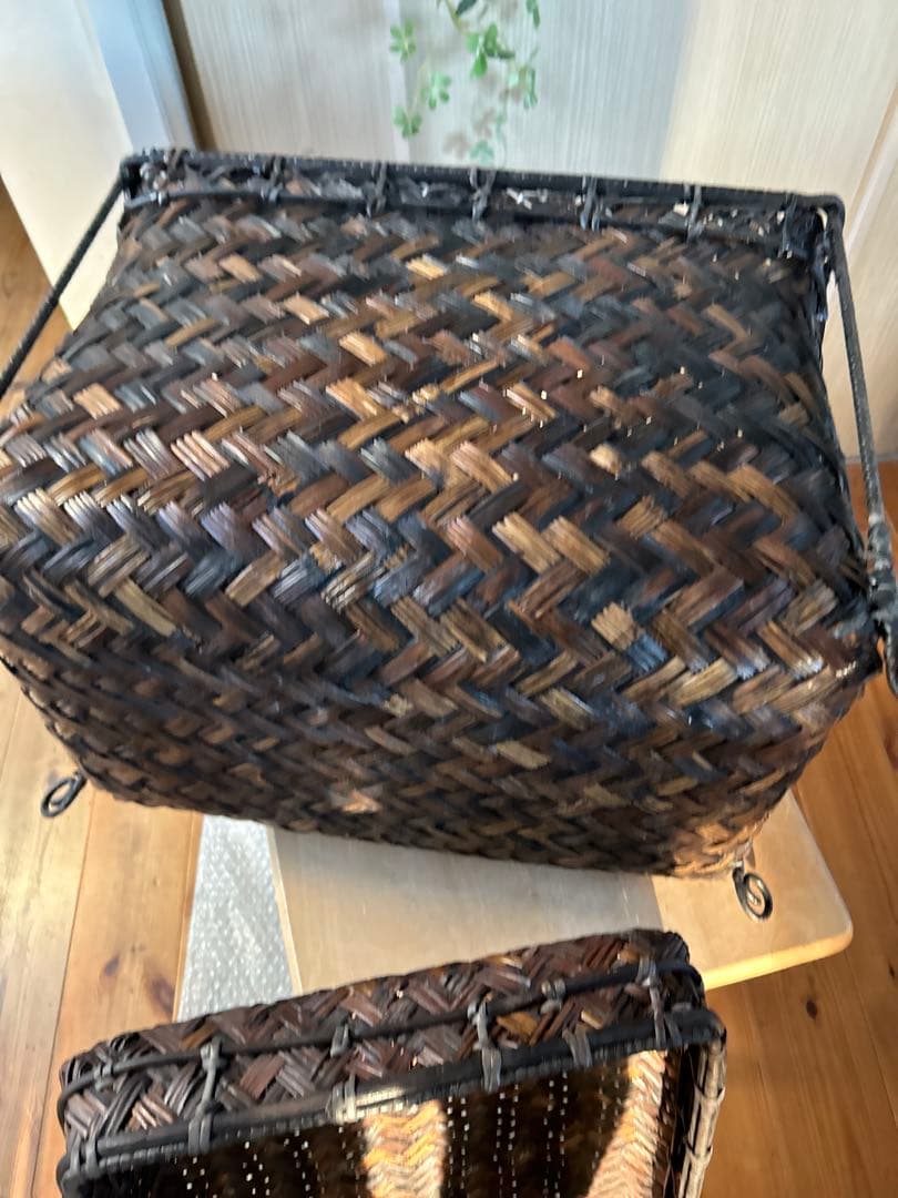 バリ風アイアン×竹編みかご　竹バスケット小物入れ　収納ボックスラック　竹かご
