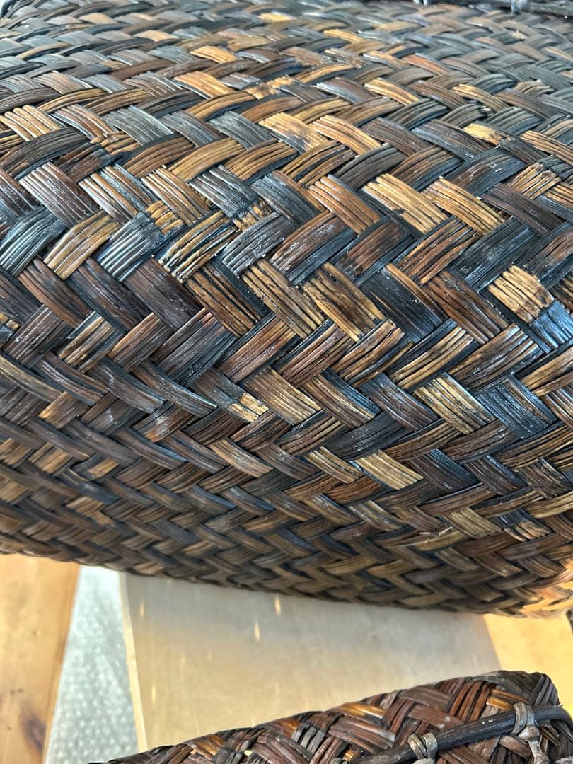 バリ風アイアン×竹編みかご　竹バスケット小物入れ　収納ボックスラック　竹かご