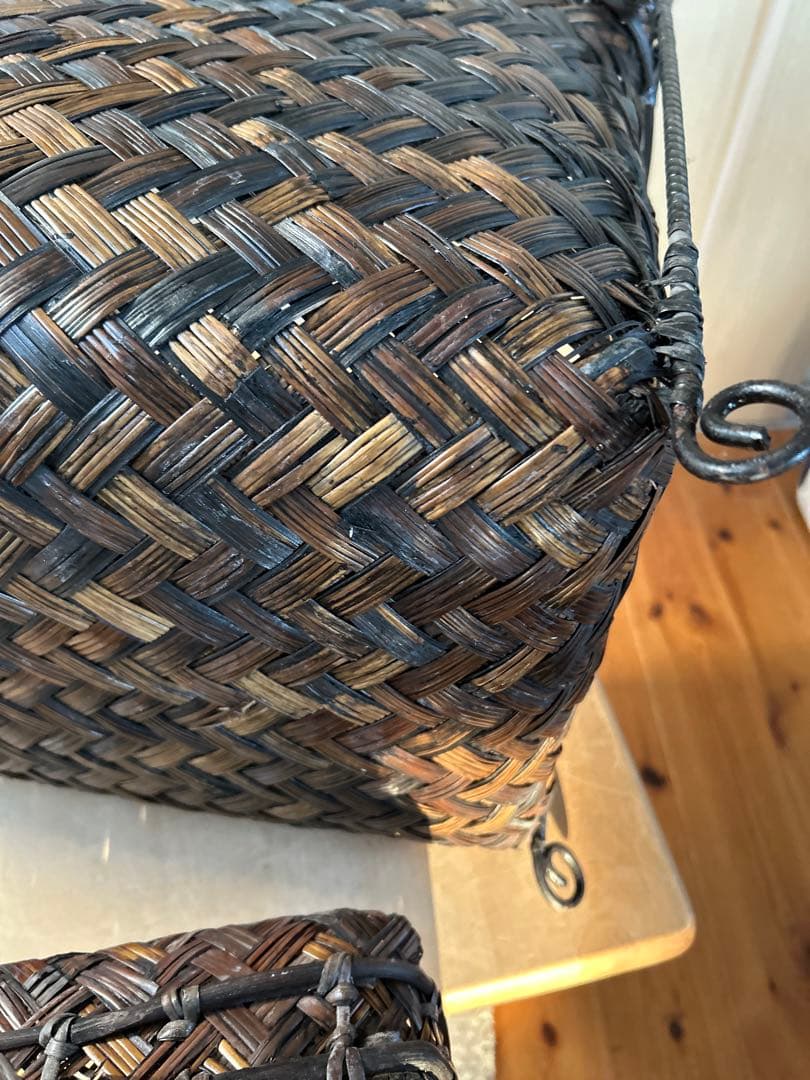 バリ風アイアン×竹編みかご　竹バスケット小物入れ　収納ボックスラック　竹かご