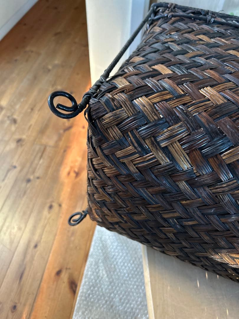 バリ風アイアン×竹編みかご　竹バスケット小物入れ　収納ボックスラック　竹かご