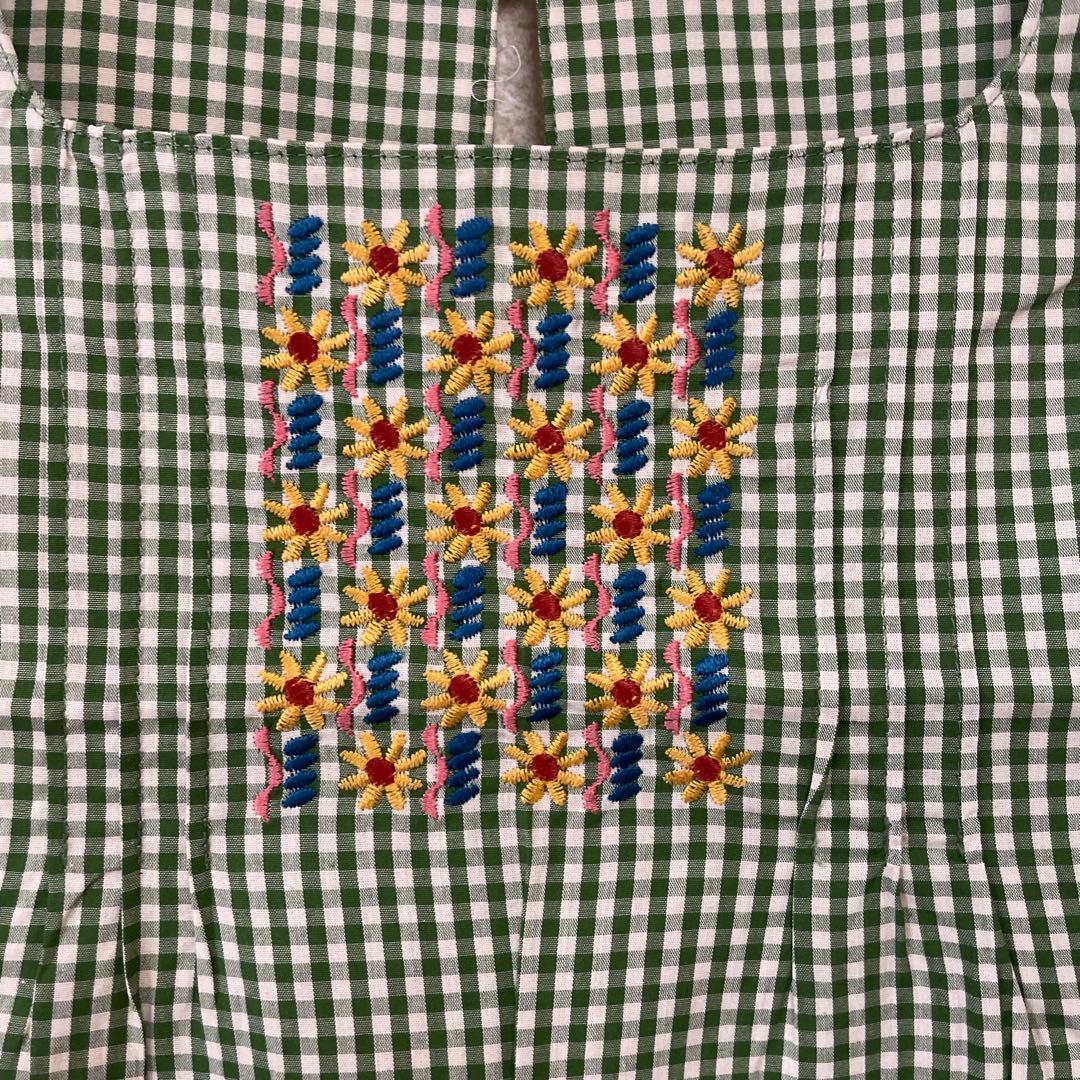 新品★マタノアツコ★エプロン★花が咲いたよ★グリーン★日本製★ギンガム★刺繍